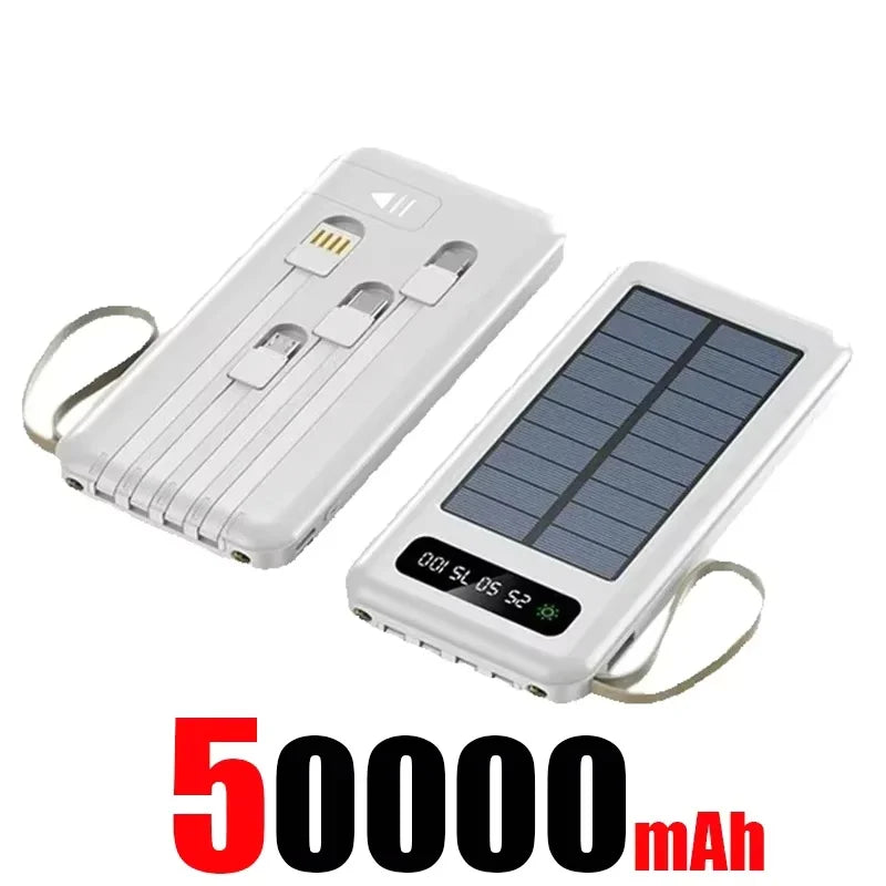 Solar Power Bank 500000mAh - Fast Charging - Flashlight - 4 Built-in Cables