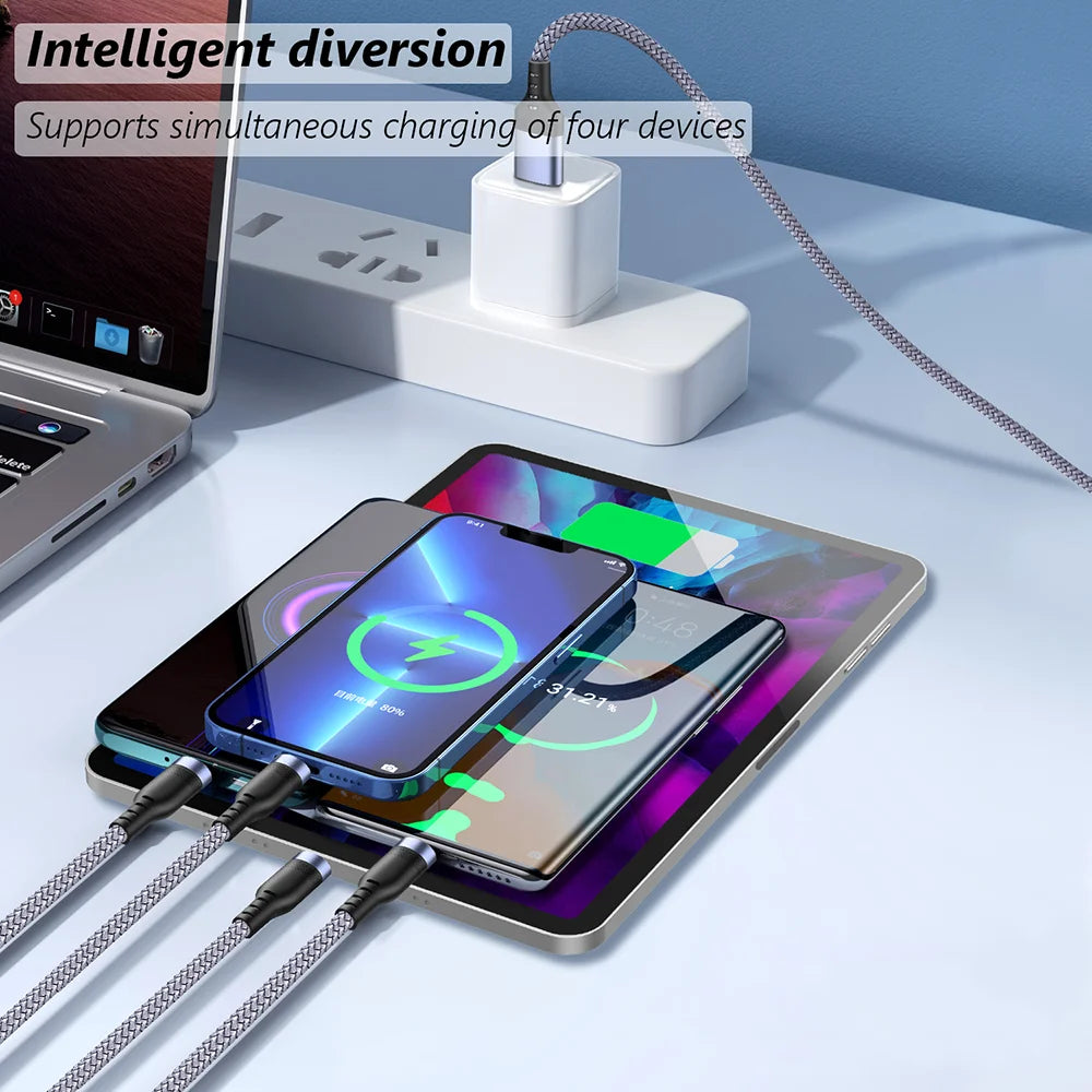 Multi USB Cable 3A - 4-in-1 - Fast Charging - For iPhone/Android/Tablets