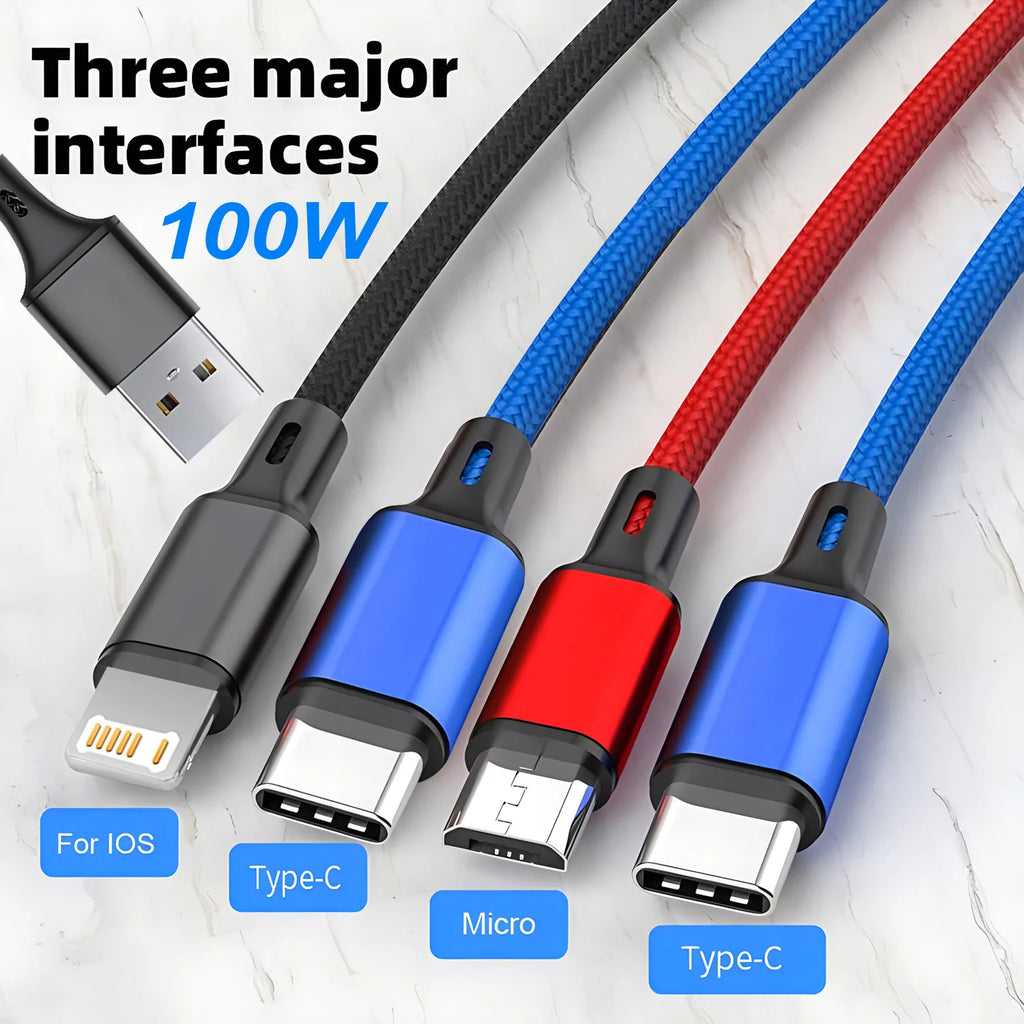 4-in-1 Multi Charging Cable - Lightning/Micro/Type-C - Fast Charging - Universal