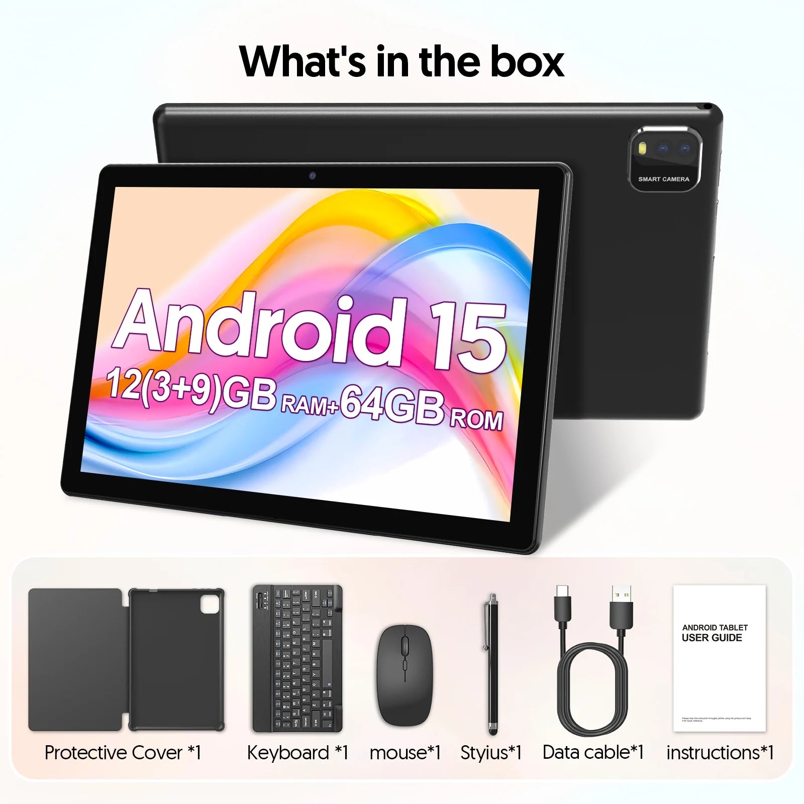 Android 15 Tablet 10" - 12GB RAM (3+9) - 64GB Storage - Quad-Core