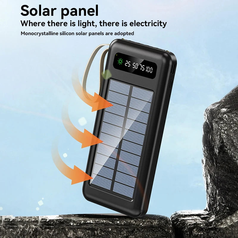 Solar Power Bank 50000mAh - Fast Charging - Dual USB - LED Display - 4 Cables