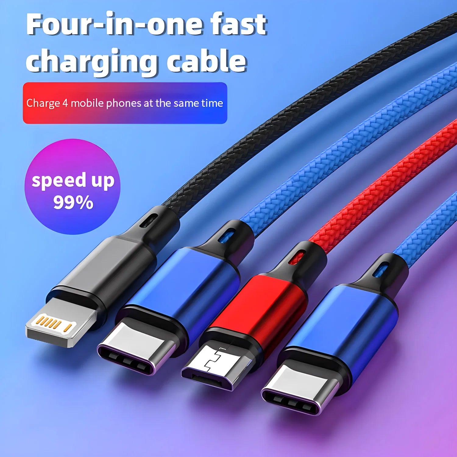 4-in-1 Multi Charging Cable - Lightning/Micro/Type-C - Fast Charging - Universal