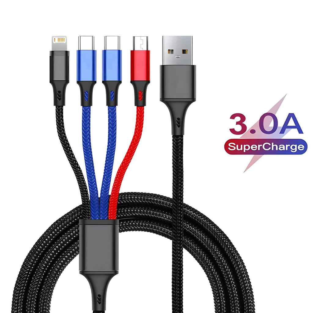 4-in-1 Multi Charging Cable - Lightning/Micro/Type-C - Fast Charging - Universal