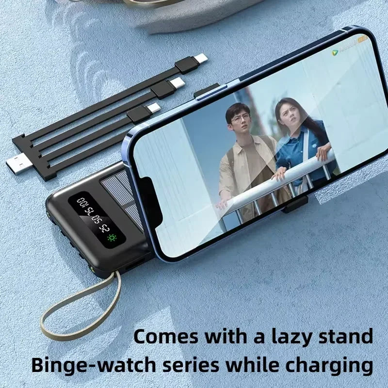 Solar Power Bank 500000mAh - Fast Charging - Flashlight - 4 Built-in Cables