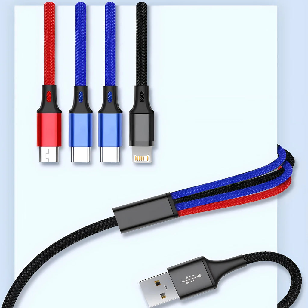 4-in-1 Multi Charging Cable - Lightning/Micro/Type-C - Fast Charging - Universal