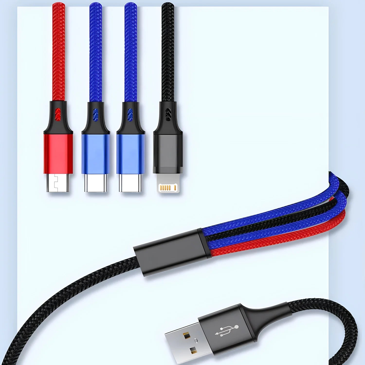4-in-1 Multi Charging Cable - Lightning/Micro/Type-C - Fast Charging - Universal