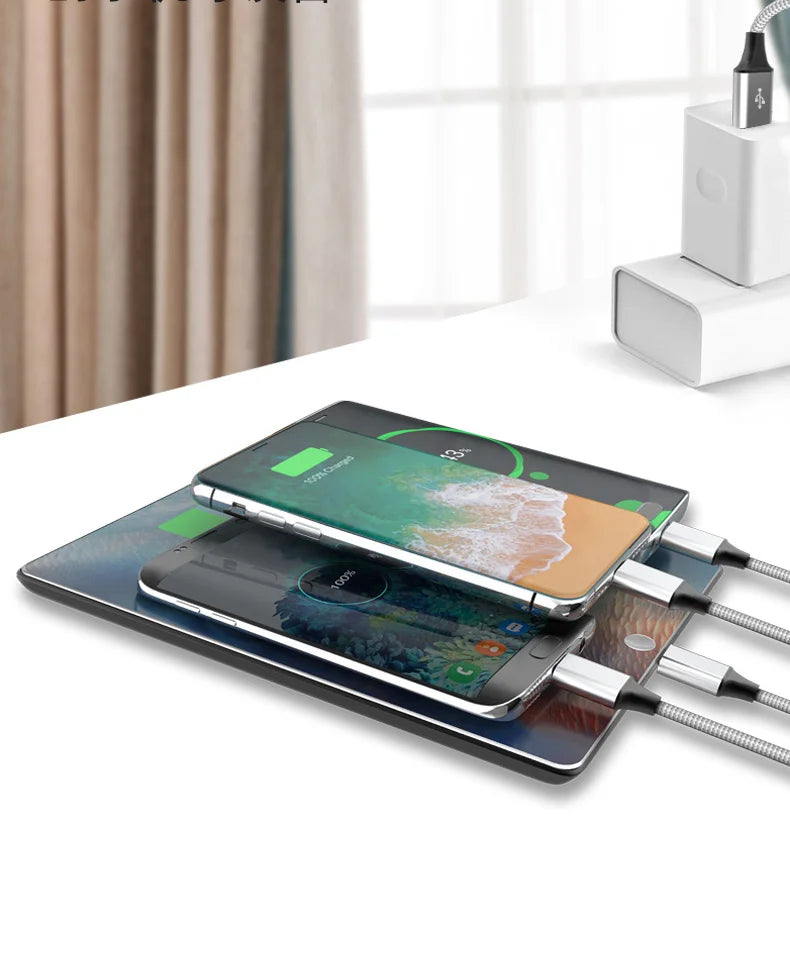 Multi USB Cable 3A - 4-in-1 - Fast Charging - For iPhone/Android/Tablets