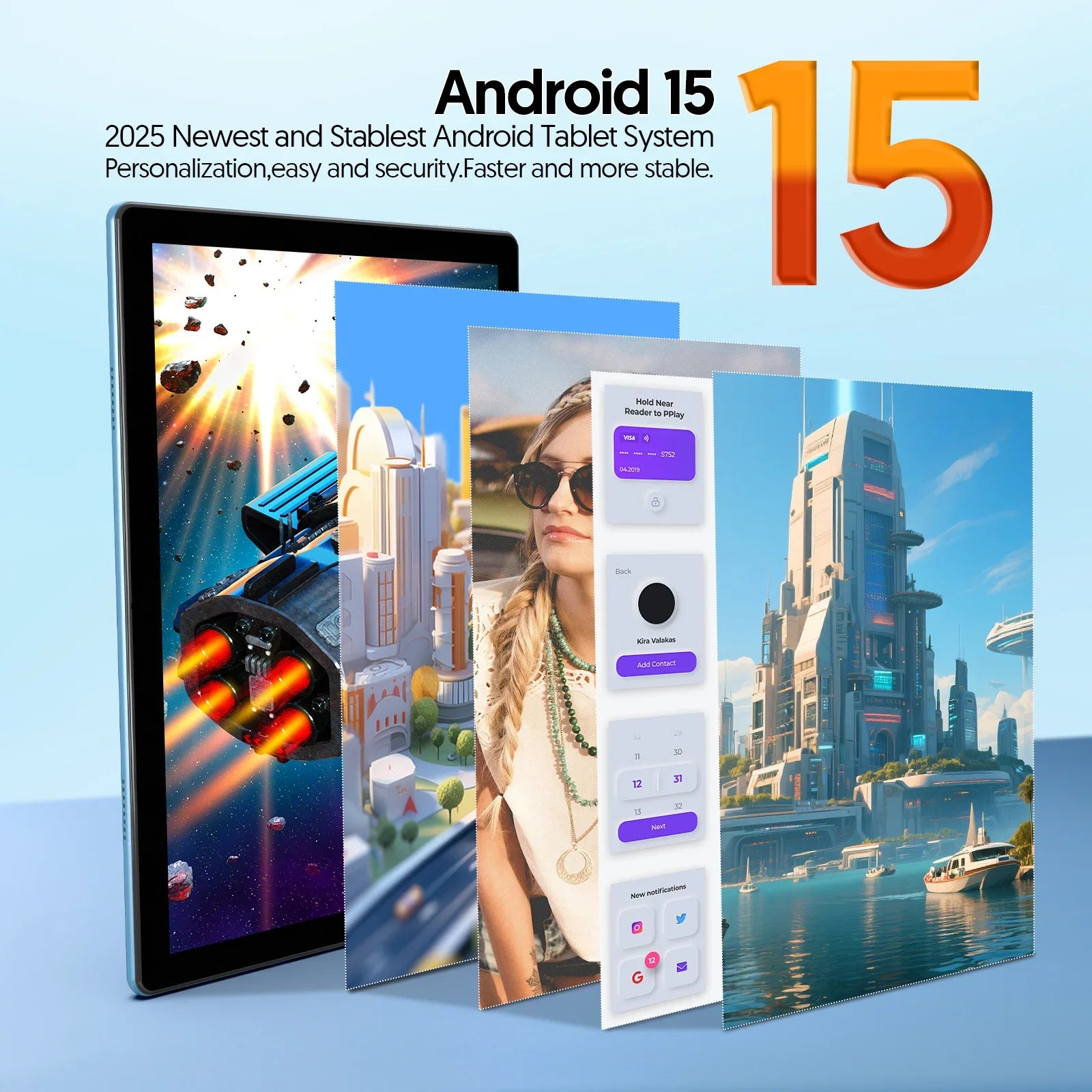 Android 15 Tablet 10" - 12GB RAM (3+9) - 64GB - 5G WiFi - 2-in-1 Smart