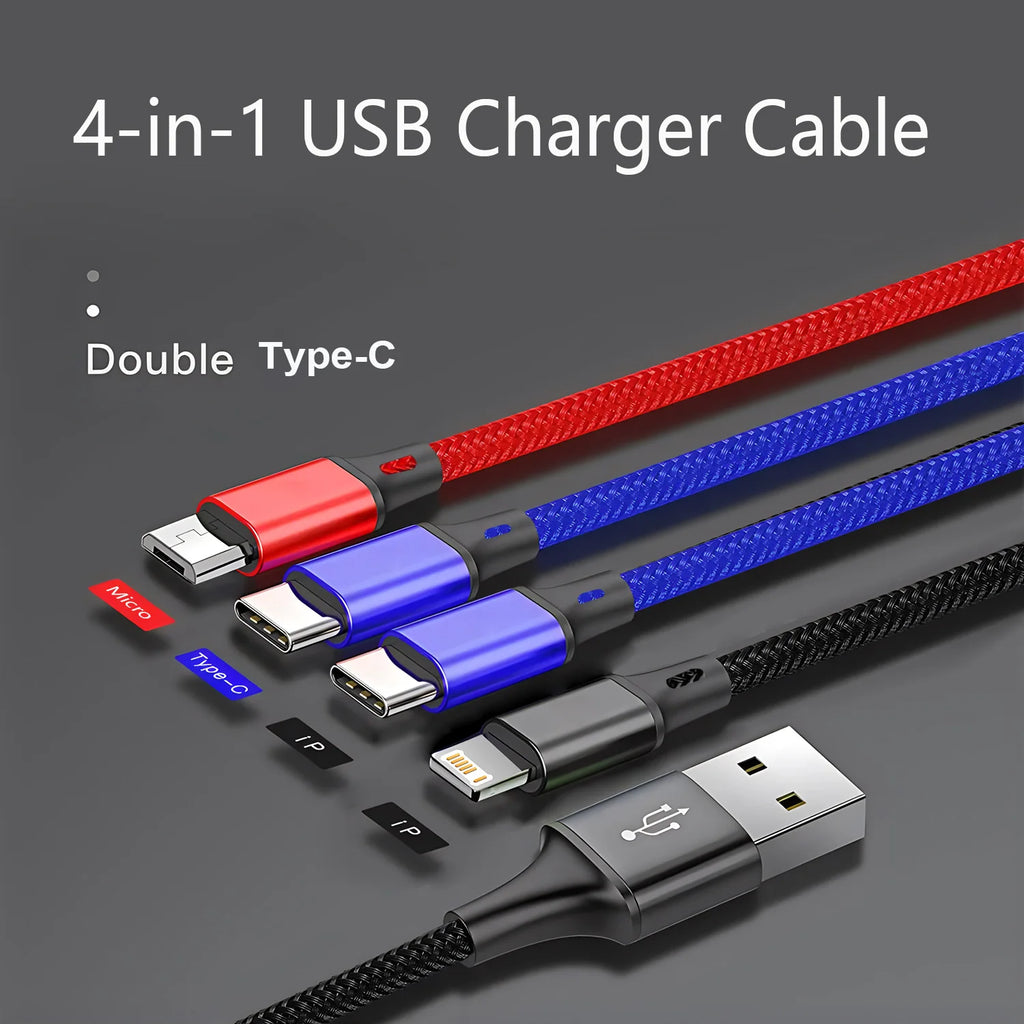 4-in-1 Multi Charging Cable - Lightning/Micro/Type-C - Fast Charging - Universal