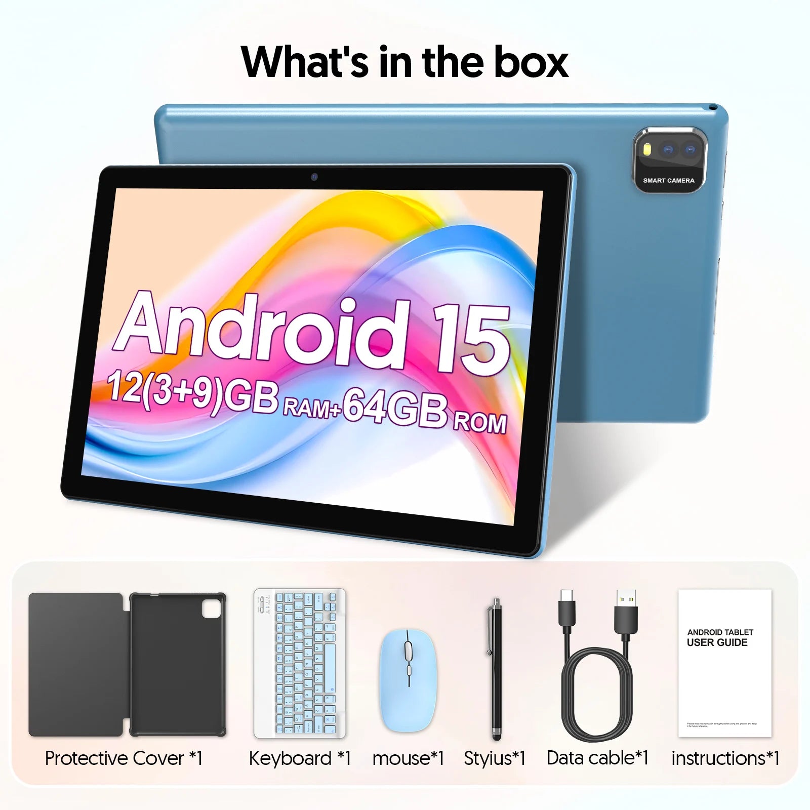 Android 15 Tablet 10" - 12GB RAM (3+9) - 64GB Storage - Quad-Core