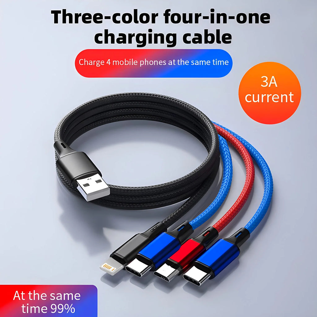 4-in-1 Multi Charging Cable - Lightning/Micro/Type-C - Fast Charging - Universal