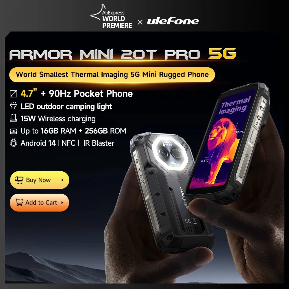 Ulefone Armor Mini 20T Pro 5G - 4.7" Rugged Phone - 6200mAh - 16GB+256GB - Android 14