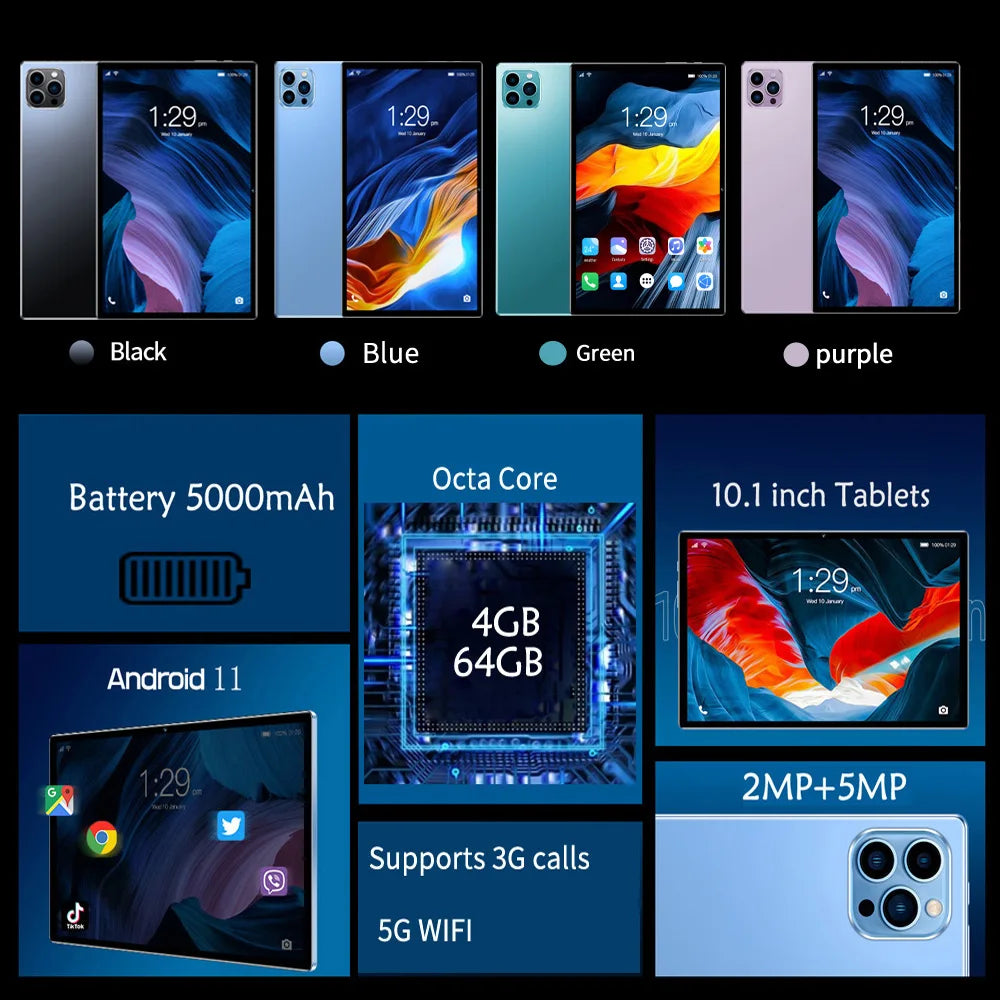 Tablet 10.1" - Android 11 - 4GB+64GB - 5000mAh - Global Version