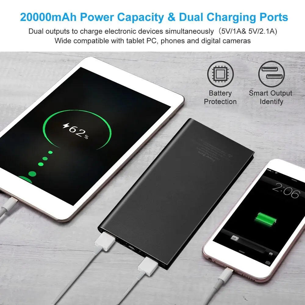Power Bank 20000mAh - 5V/2.1A - USB Charger - LED Flashlight