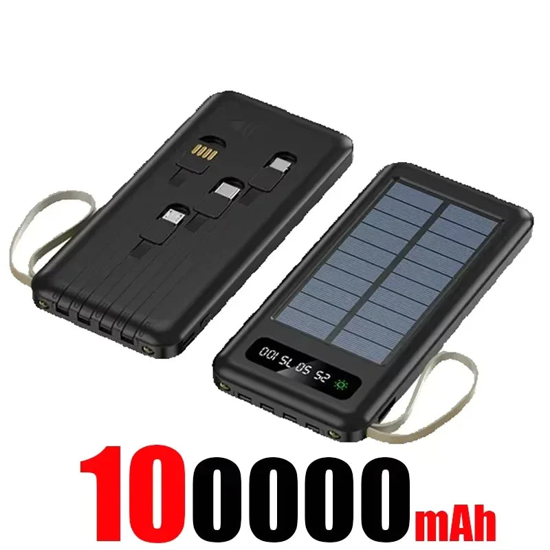 Solar Power Bank 500000mAh - Fast Charging - Flashlight - 4 Built-in Cables