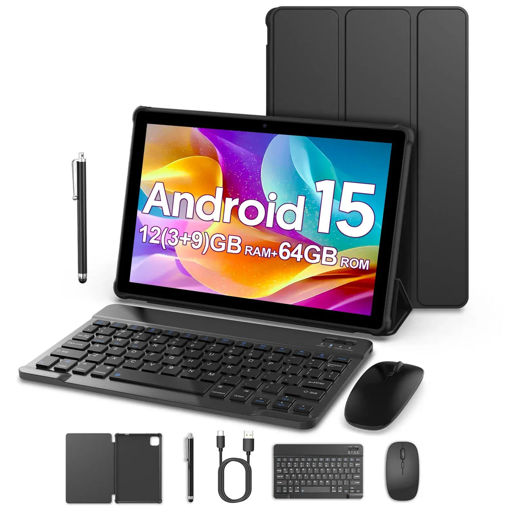 Android 15 Tablet 10" - 12GB RAM (3+9) - 64GB Storage - Quad-Core