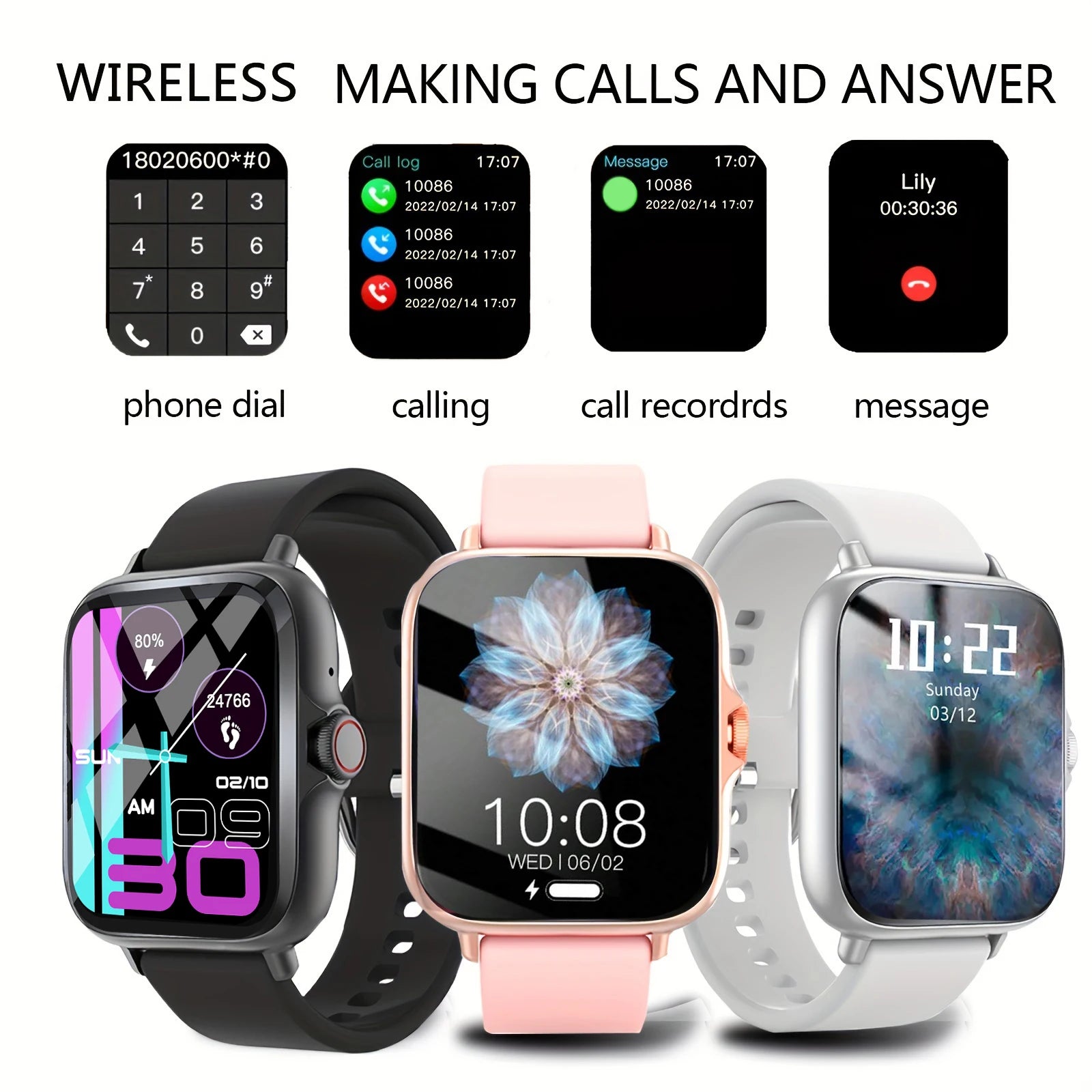 Smartwatch - Wireless Calling - Dial Function - App Reminders - Sports Watch
