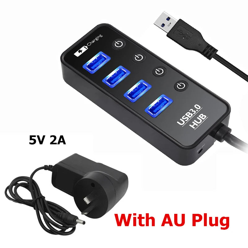 USB Hub 3.0 - 4-Port Charger - With Power Adapter - For MacBook/iPad/Laptop