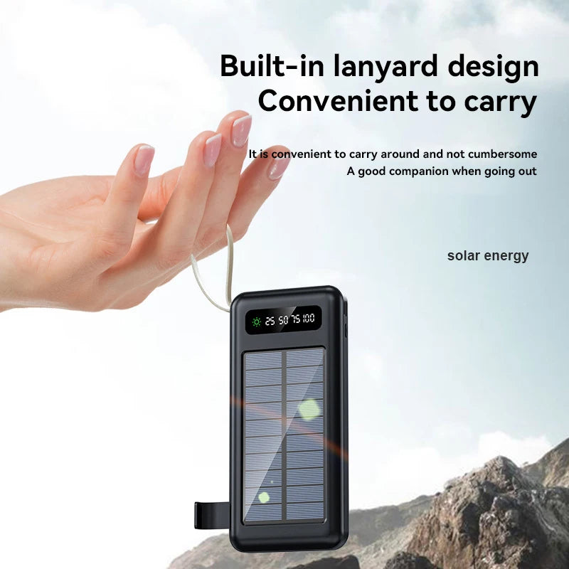 Solar Power Bank 50000mAh - Fast Charging - Dual USB - LED Display - 4 Cables