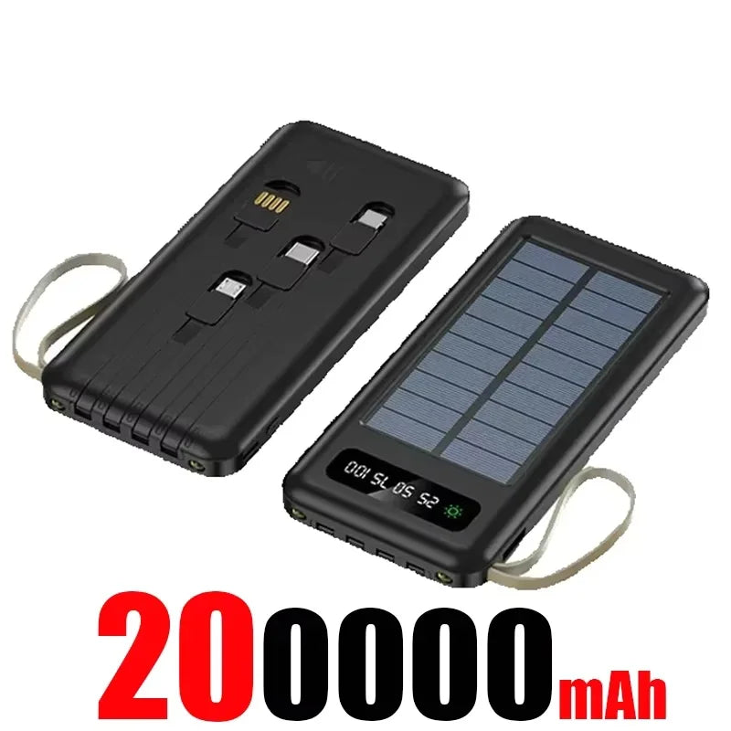 Solar Power Bank 500000mAh - Fast Charging - Flashlight - 4 Built-in Cables