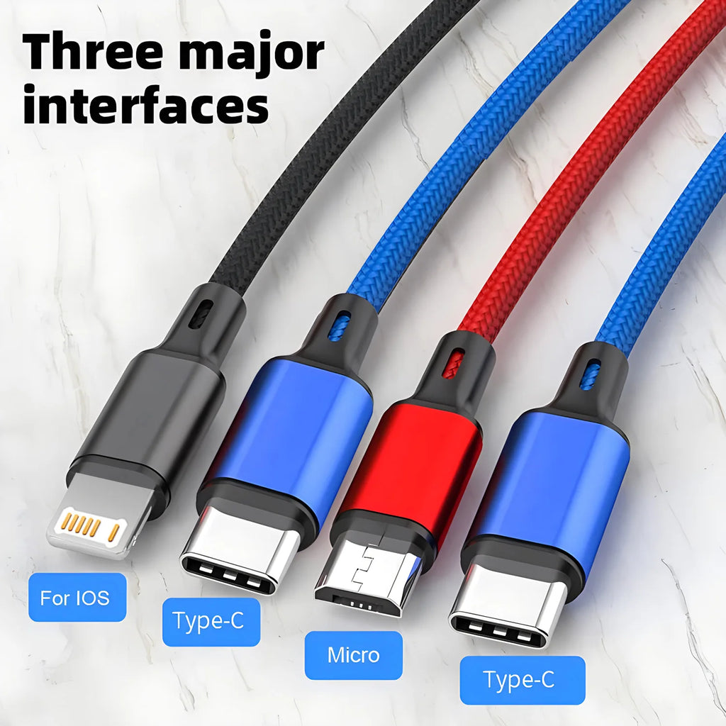 4-in-1 Multi Charging Cable - Lightning/Micro/Type-C - Fast Charging - Universal
