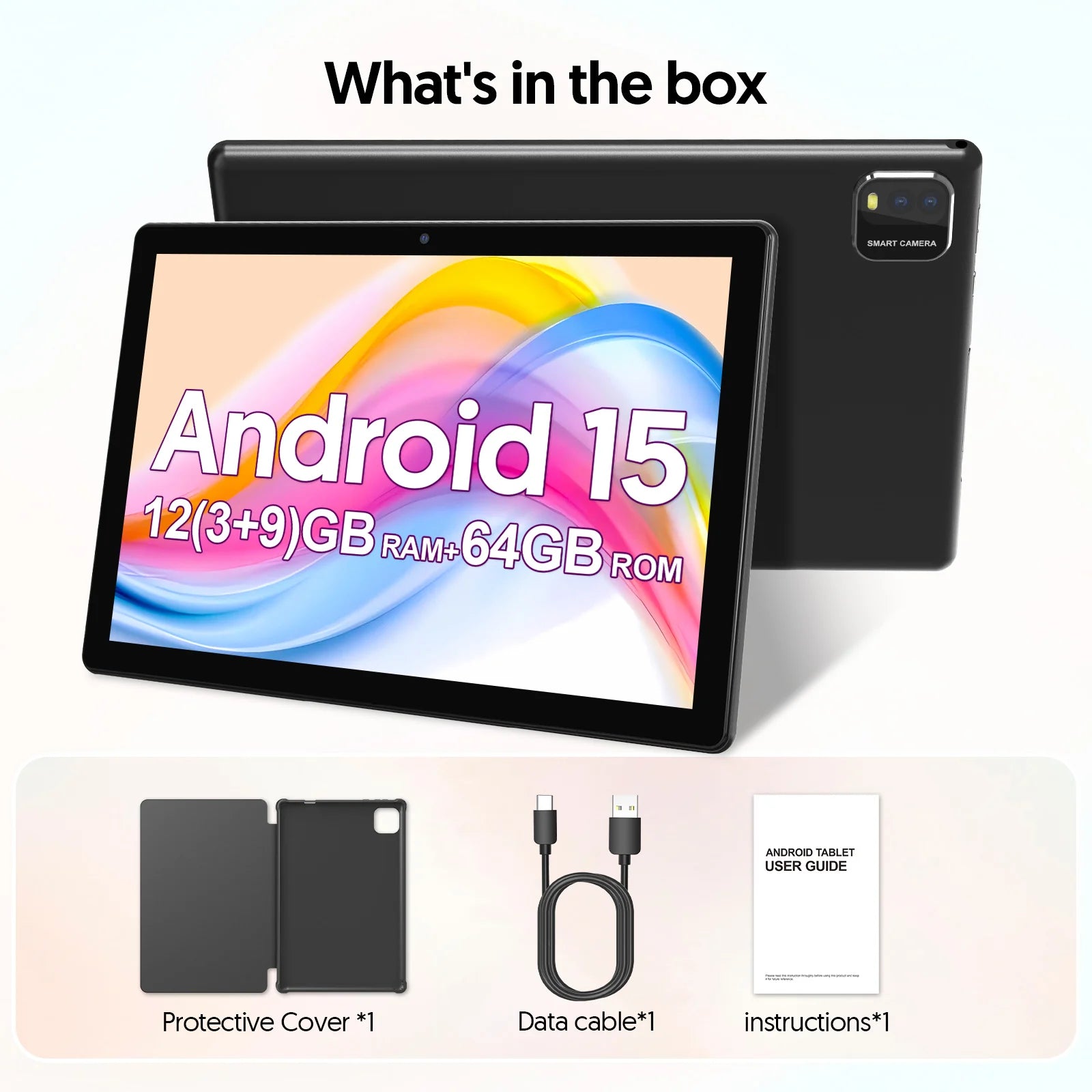 Android 15 Tablet 10" - 12GB RAM (3+9) - 64GB Storage - Quad-Core