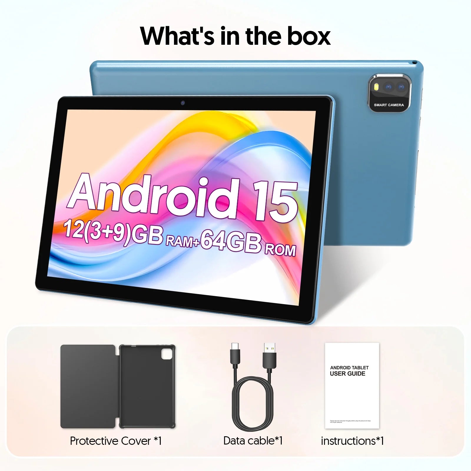 Android 15 Tablet 10" - 12GB RAM (3+9) - 64GB Storage - Quad-Core