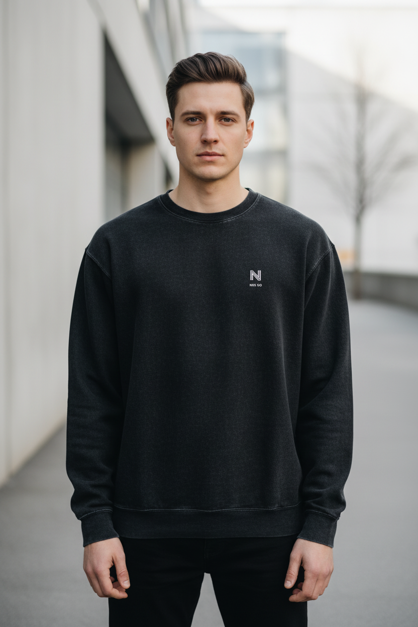 NEXØ Black Crewneck Front Lifestyle