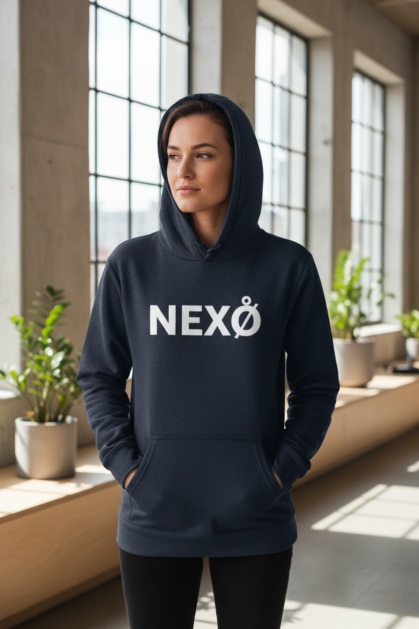NEXØ Navy Hoodie Lifestyle Photo