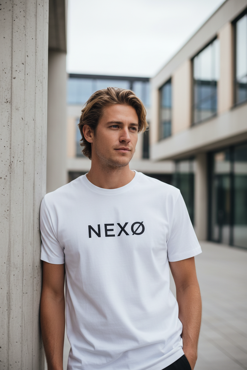 NEXØ White T-Shirt Lifestyle Photo